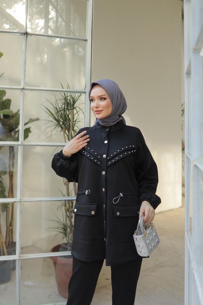 [869-22585-S~M] Tracksuit Set Cotton Black  (S~M)